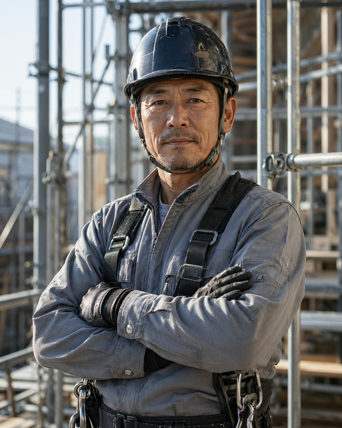 職人が足場を組む様子