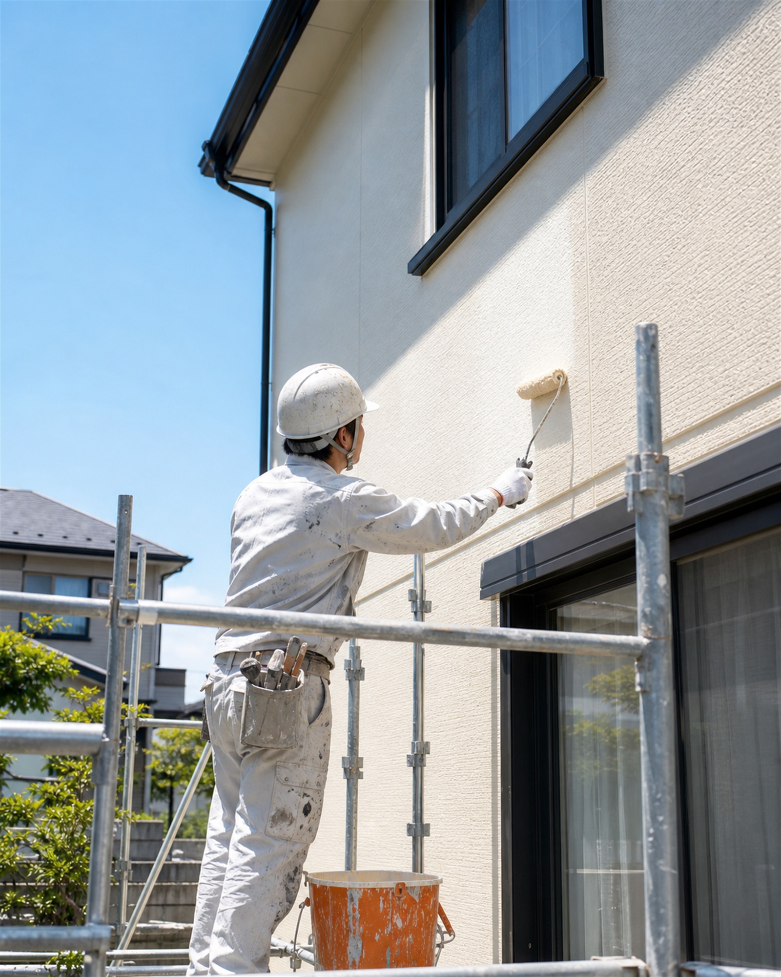 外壁を塗装する職人