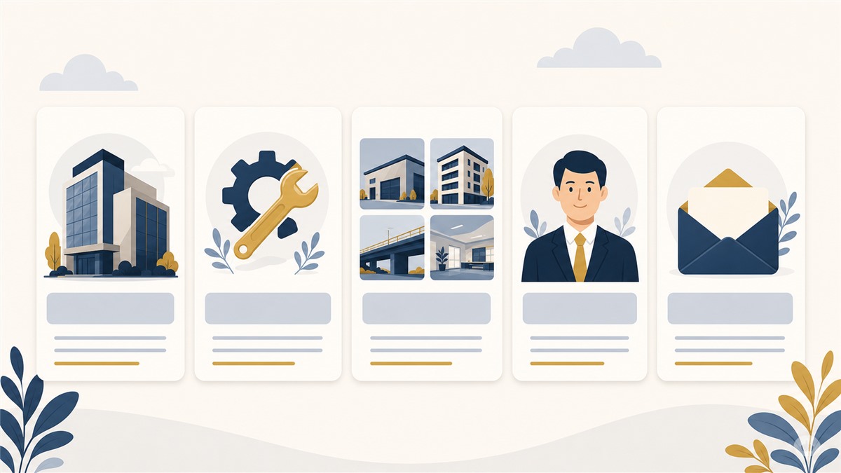 会社概要・事業内容など法人サイトの基本構成を表すイラスト