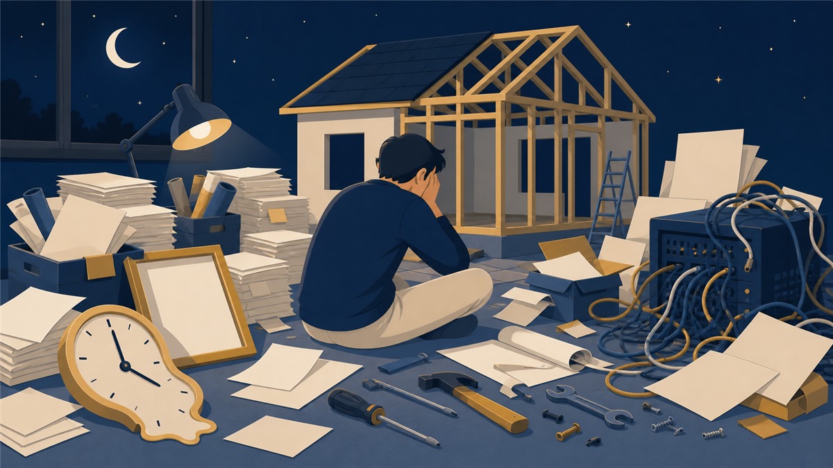 テンプレート購入後に残る大量の作業を表すイラスト