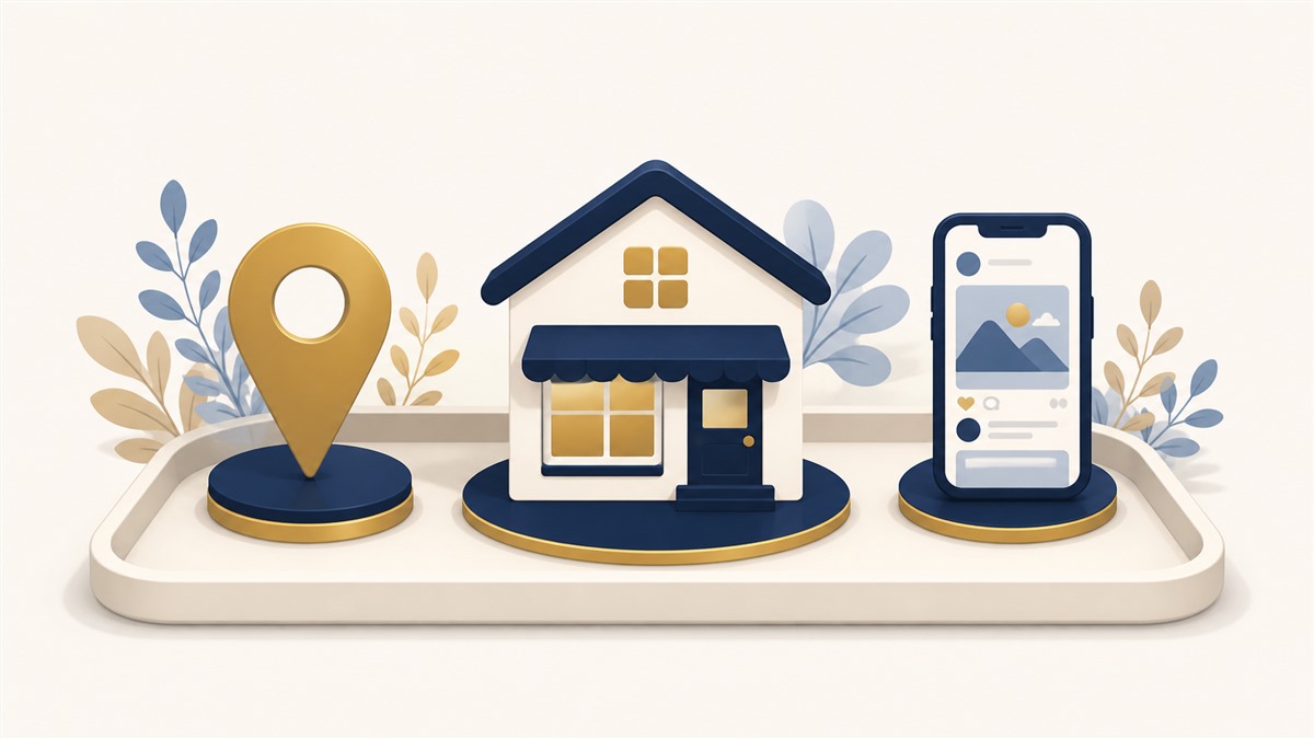 GBP・公式サイト・SNSの最小セットを表すイラスト