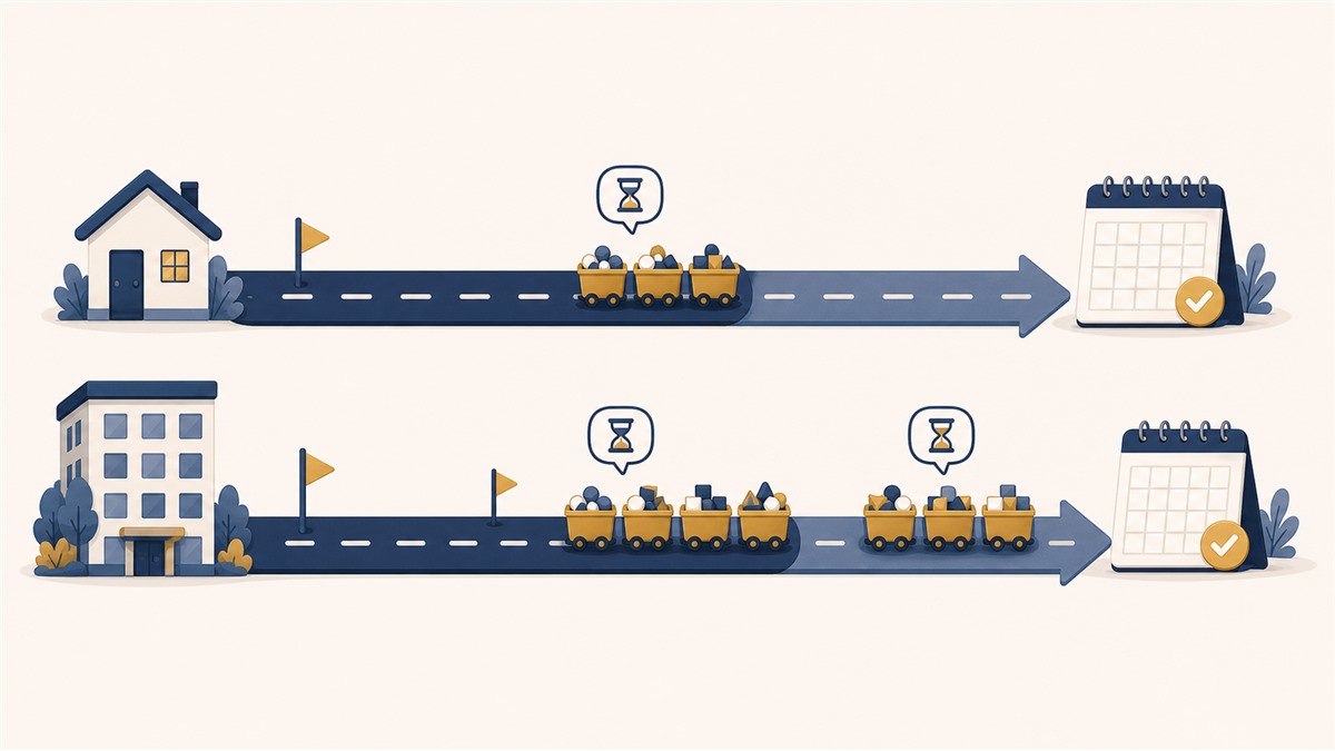 サイト規模別の制作期間の目安を表すイラスト